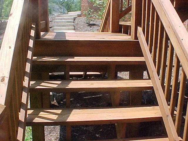 Deck stairs with russet stain
